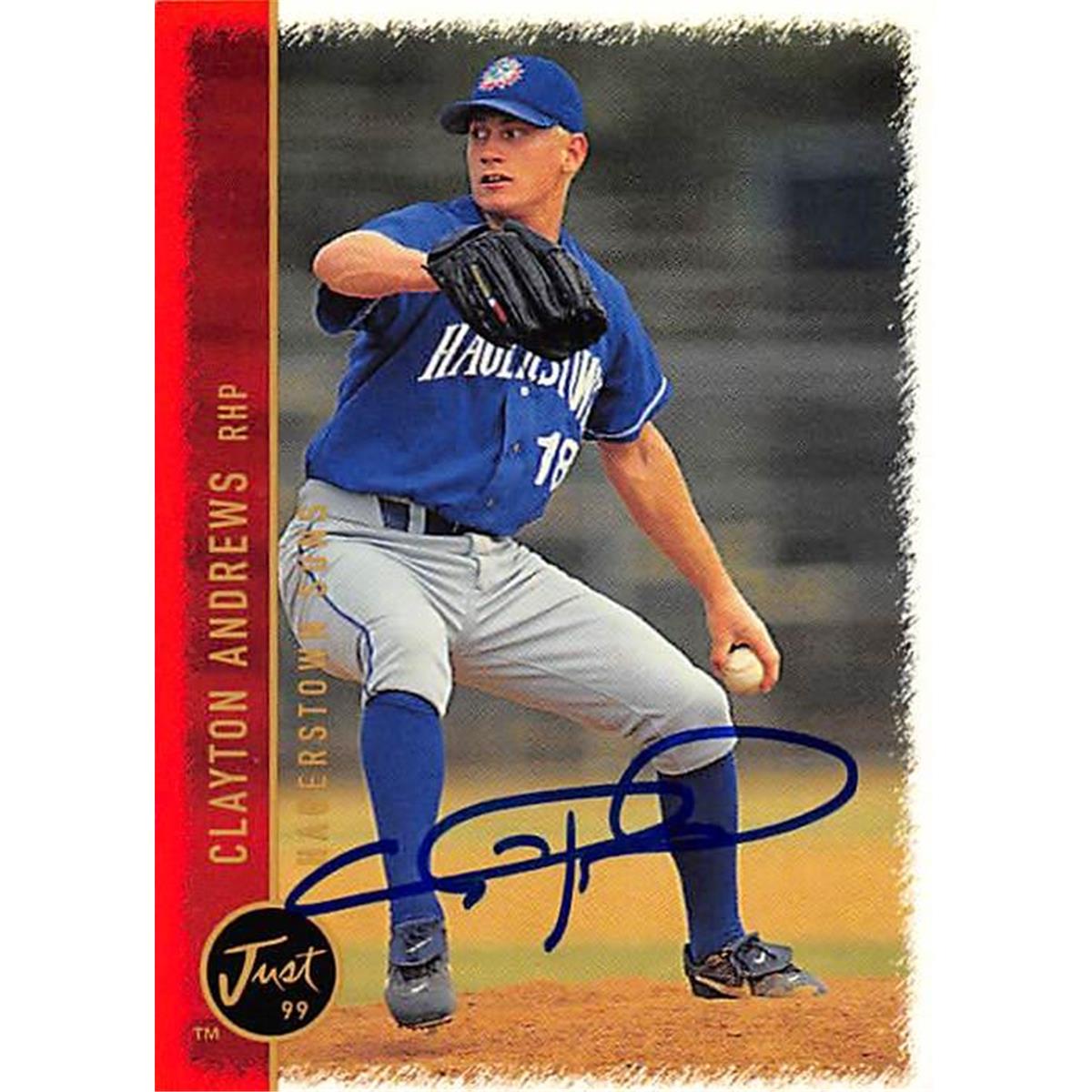 343810 Clayton Andrews Autographed Baseball Card - Toronto Blue Jays, FT 1999 Just Minors No. 4 Rookie