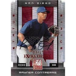 291482 Rayner Contreras Autographed Baseball Card - San Diego Padres 2008 Donruss Elite Rookie No. 155 LE 3 & 25