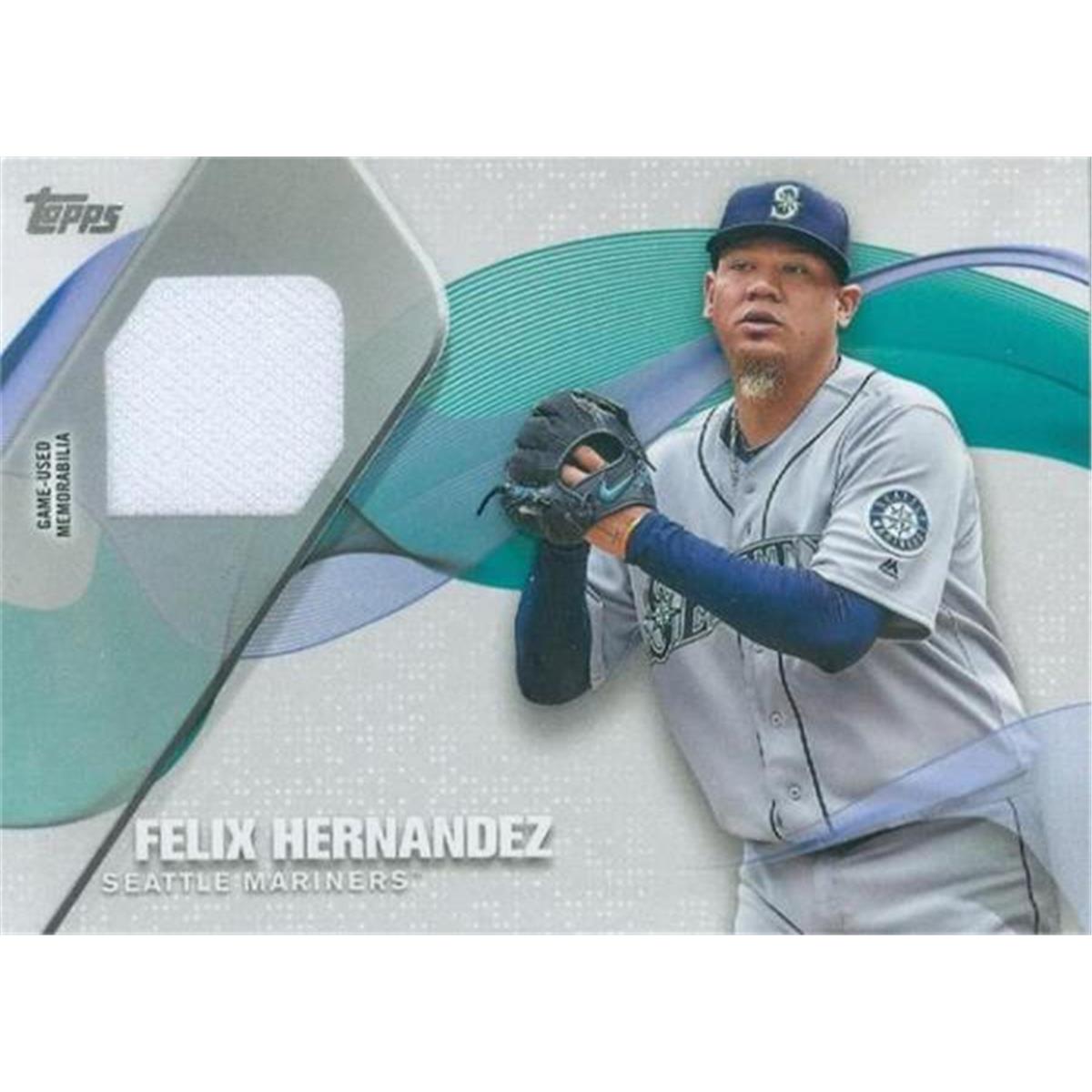 Picture of Autograph Warehouse 343333 Felix Hernandez Player Worn Jersey Patch Baseball Card - Seattle Mariners 2017 Topps No. MLM-FH