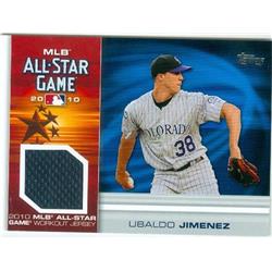 343346 Ubaldo Jimenez Player Worn Jersey Patch Baseball Card - Colorado Rockies 2010 Topps All Star No. AS-UJ
