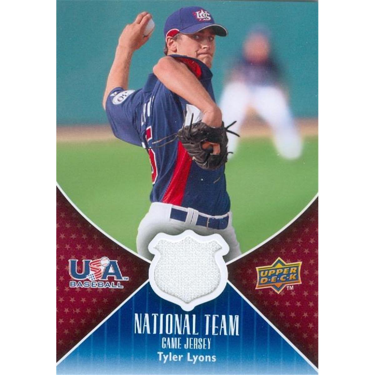 343347 Tyler Lyons Player Worn Jersey Patch Baseball Card - Team USA 2009 Upper Deck No. USA-TL