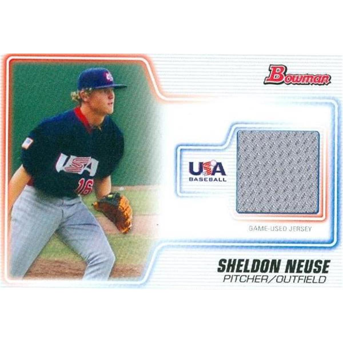 Picture of Autograph Warehouse 343360 Sheldon Neuse Player Worn Jersey Patch Baseball Card - Team USA 2010 Bowman No. USAR-20