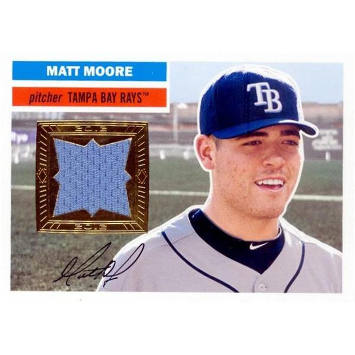 343391 Matt Moore Player Worn Jersey Patch Baseball Card - Tampa Bay Rays 2012 Topps Heritage No. 56R-MMO