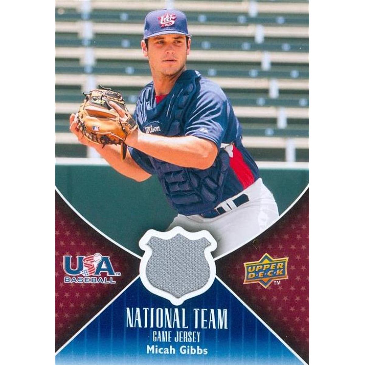 Picture of Autograph Warehouse 343392 Micah Gibbs Player Worn Jersey Patch Baseball Card - Team USA 2009 Upper Deck No. USA-MG
