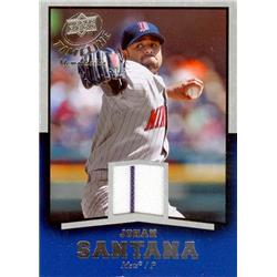 343415 Johan Santana Player Worn Jersey Patch Baseball Card - Minnesota Twins 2008 Upper Deck Timeline No. TM-SA