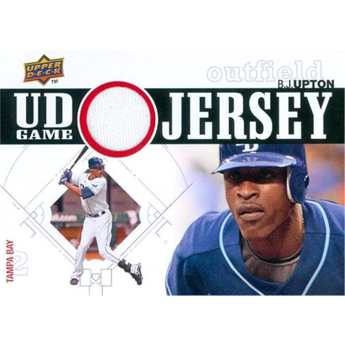 343465 B.J. Upton Player Worn Jersey Patch Baseball Card - Tampa Bay Rays 2010 Upper Deck Game No. UDGJ-BU