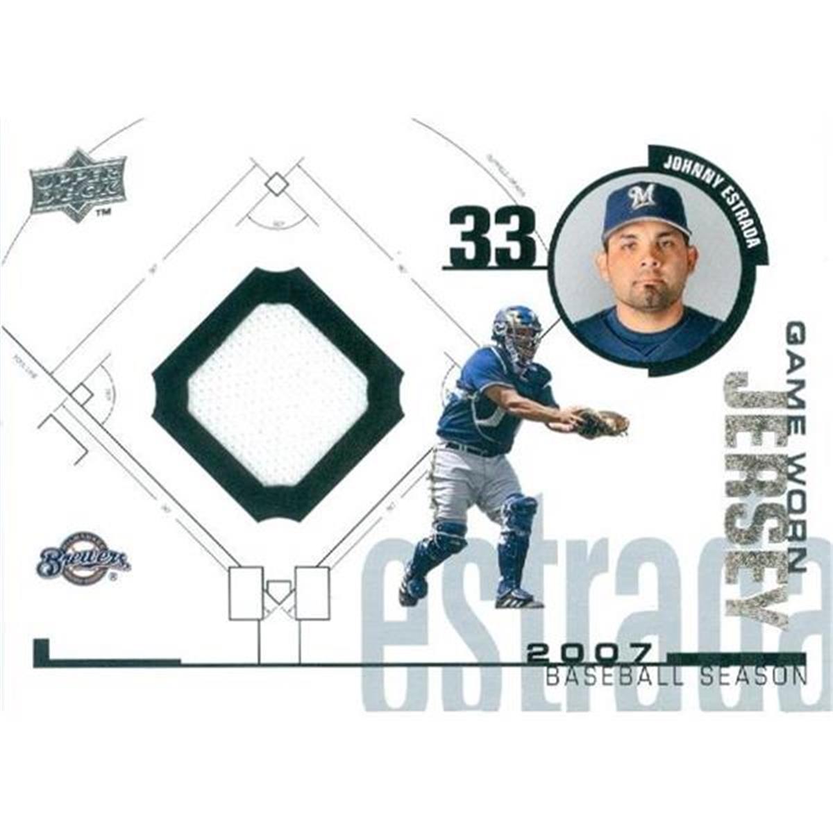 343522 Johnny Estrada Player Worn Jersey Patch Baseball Card - Milwaukee Brewers 2008 Upper Deck No. 98-JE