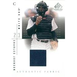 343528 Charles Johnson Player Worn Jersey Patch Baseball Card - Florida Marlins 2001 Upper Deck Fabric No. CJ0