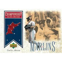 343529 Charles Johnson Player Worn Jersey Patch Baseball Card - Florida Marlins 2002 Upper Deck Championship No. CC-CHJ