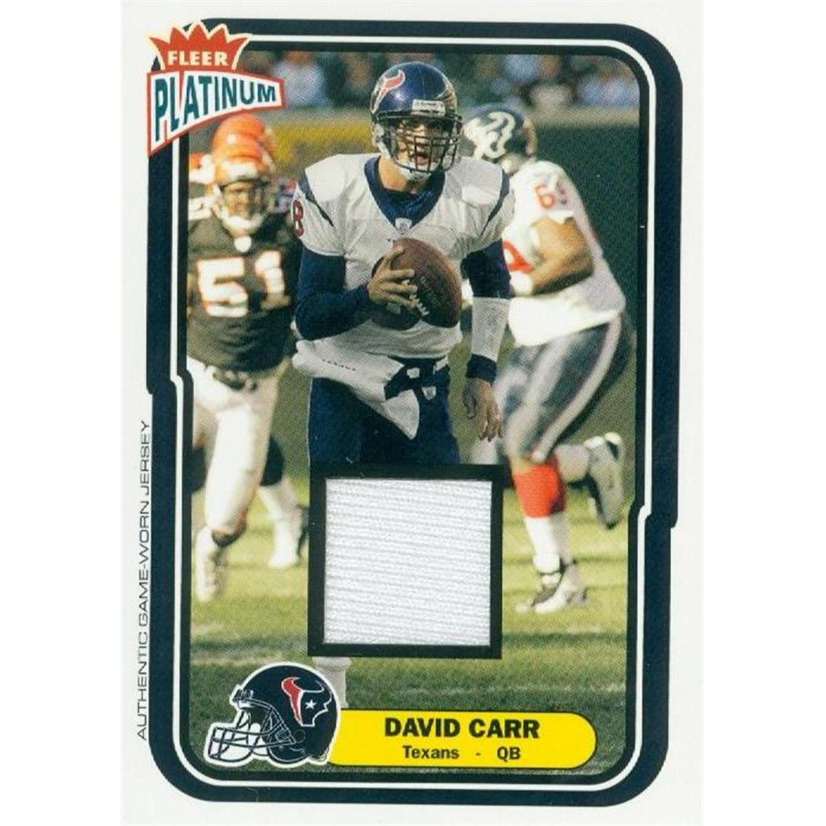 Picture of Autograph Warehouse 343118 David Carr Player Worn Jersey Patch Football Card - Houston Texans 2004 Fleer Platinum No. 130