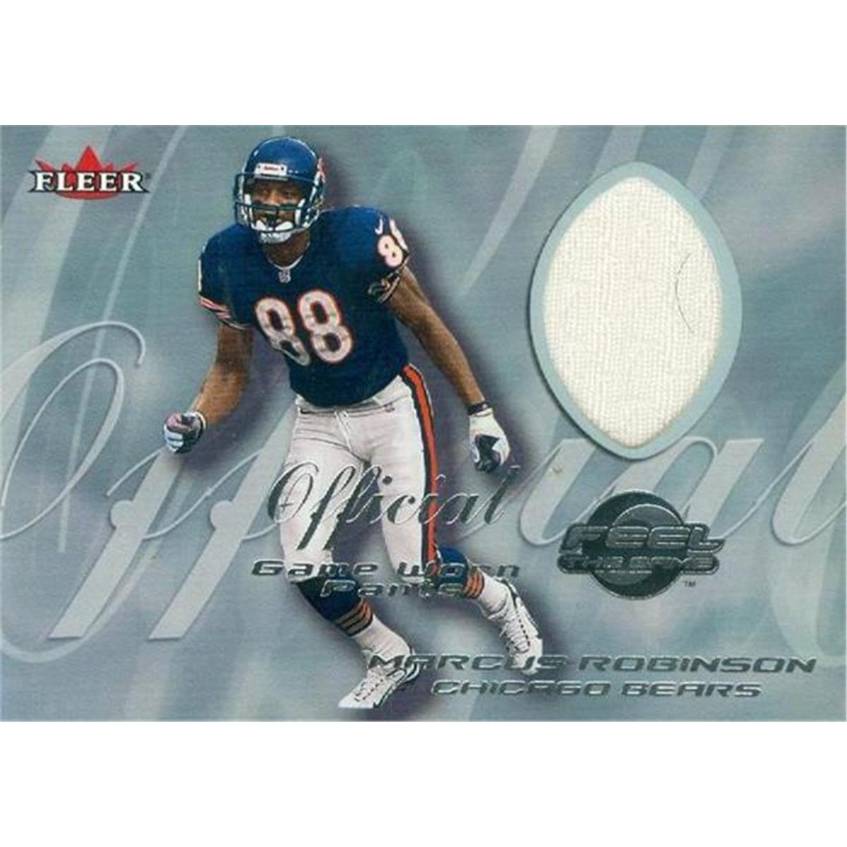 343158 Marcus Robinson Player Worn pants Patch Football Card - Chicago Bears 2000 Fleer Feel the Game