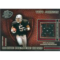 343163 Teyo Johnson Player Worn Jersey Patch Football Card - Oakland Raiders 2003 Playoff Premiere Rookie Hoggs No. 212