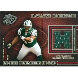 343177 DeWayne Robertson Player Worn Jersey Patch Football Card - New York Jets 2003 Playoff Hogg Heaven Rookie Premier No. 225