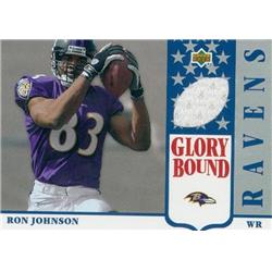 343188 Ron Johnson Player Worn Jersey Patch Football Card - Baltimore Ravens 2002 Upper Deck Glory Bound No. GBJRJ Rookie