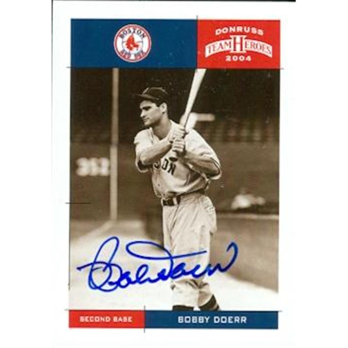 37302 Bobby Doerr Signed Baseball Card - Boston Red Sox 2004 Donruss Team Heroes No. 67
