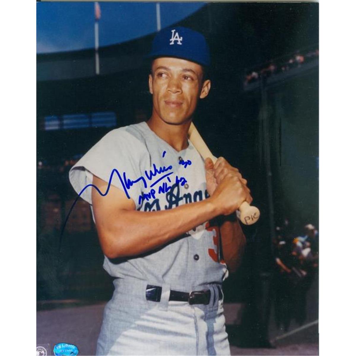 270932 8 x 10 in. Maury Wills Autographed Photo - Los Angeles Dodgers Image No. SC5 Inscribed MVP NL 62