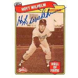 345159 Hoyt Wilhelm Signed Baseball Card - Chicago White Sox Hall of Famer Knuckleball 1989 Swell Greats No. 45 Blue
