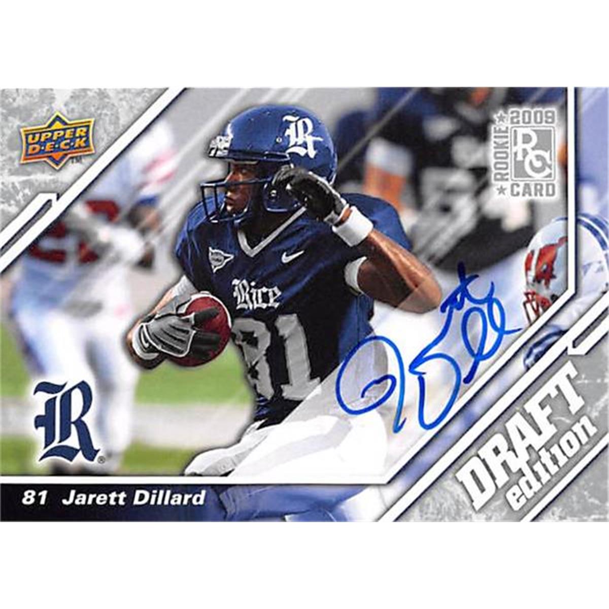 344811 Jarrett Dillard Autographed Football Card - Rice Owls 2009 Upper Deck Draft Rookie No. 40
