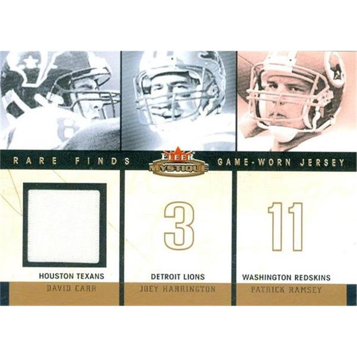 344926 David Carr Player Worn Jersey Patch Football Card - Houston Texans 2003 Fler Mystique No. RFDC