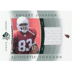 344955 Bryant Johnson Player Worn Jersey Patch Football Card - Arizona Cardinals 2003 Upper Deck Threads No. JCBR Rookie