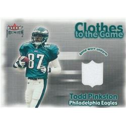 344985 Todd Pinkston Player Worn Jersey Patch Football Card - Philadelphia Eagles 2001 Fleer Premium Clothes to the Game No. 87