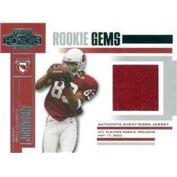 345003 Bryant Johnson Player Worn Jersey Patch Football Card - Arizona Cardinals 2003 Playoff Honors Rookie Gems No. 206