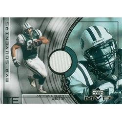 345014 Anthony Becht Player Worn Jersey Patch Football Card - New York Jets 2002 Upper Deck MVP Souvenirs No. SSAB