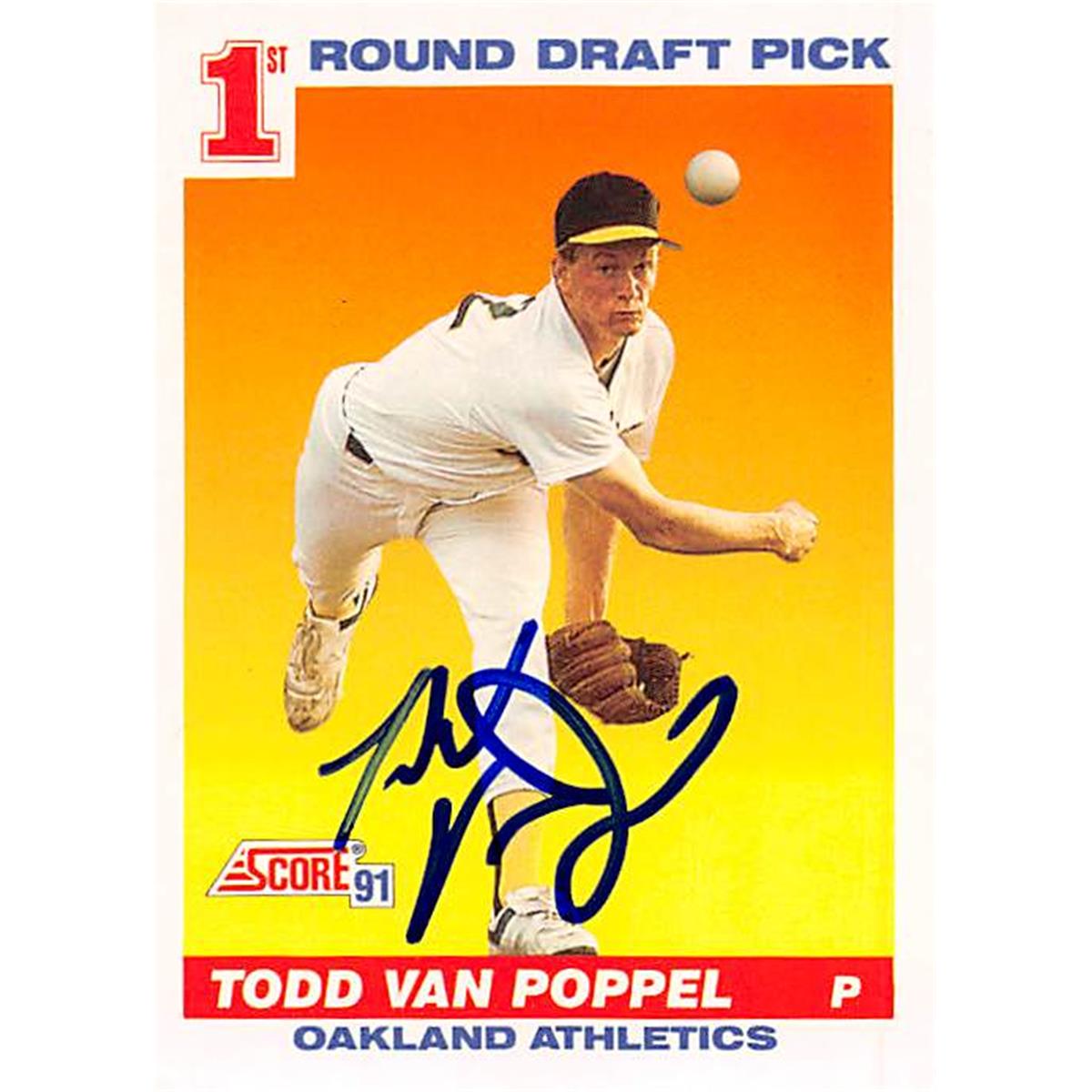 Picture of Autograph Warehouse 377058 Todd Van Poppel Autographed Baseball Card 1991 Score Draft Pick Rookie No. 389