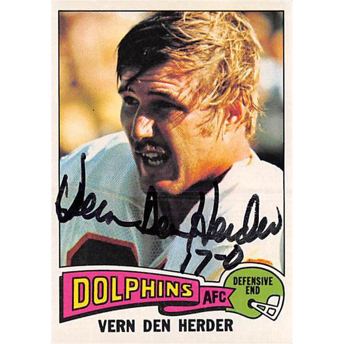 Picture of Autograph Warehouse 377239 Vern Den Herder Autographed Football Card 1975 Topps No. 404 Inscribed 17-0