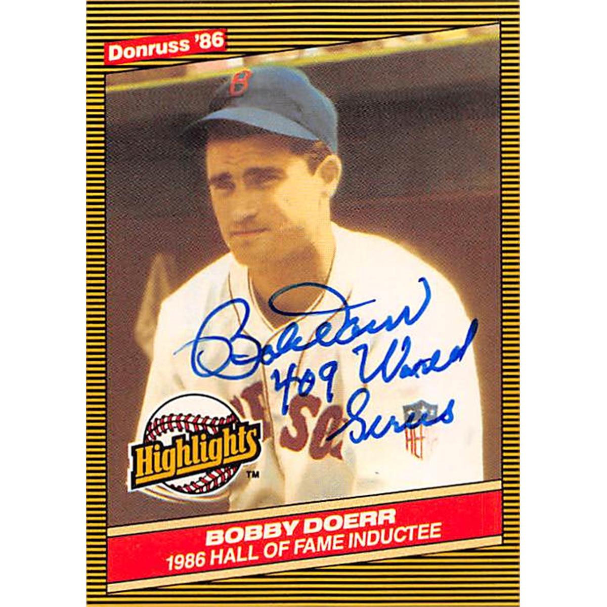 Picture of Autograph Warehouse 377838 Bobby Doerr Autographed Baseball Card - 1986 Donruss Highlights World Series No. 32