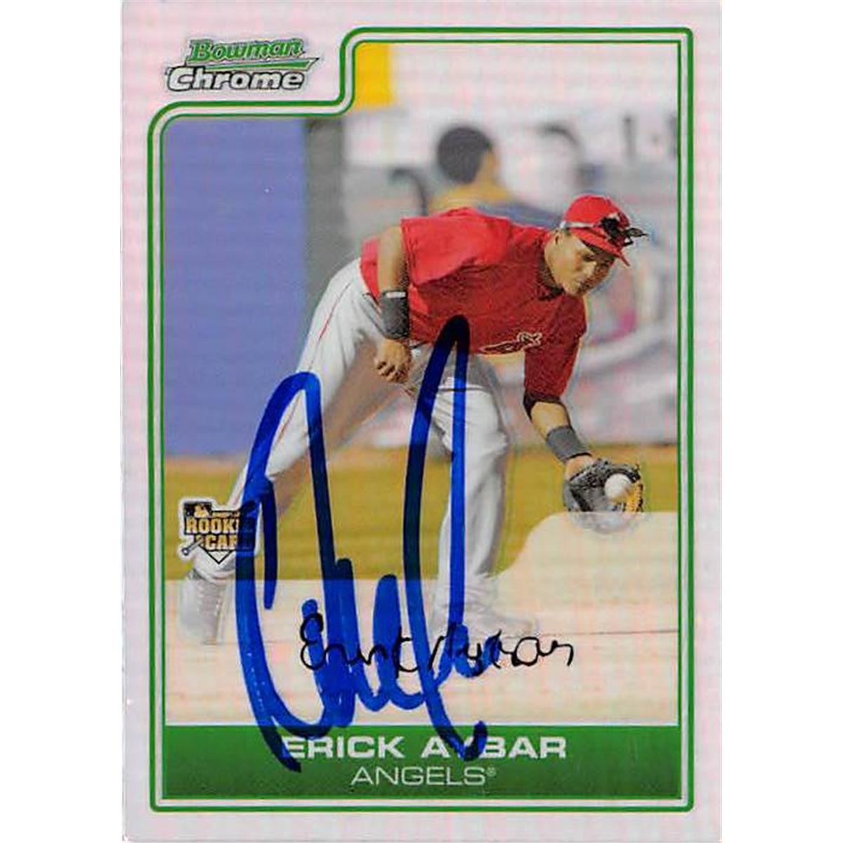 365518 Erick Aybar Autographed Baseball Card - 2006 Topps Bowman Chrome Rookie Refractor