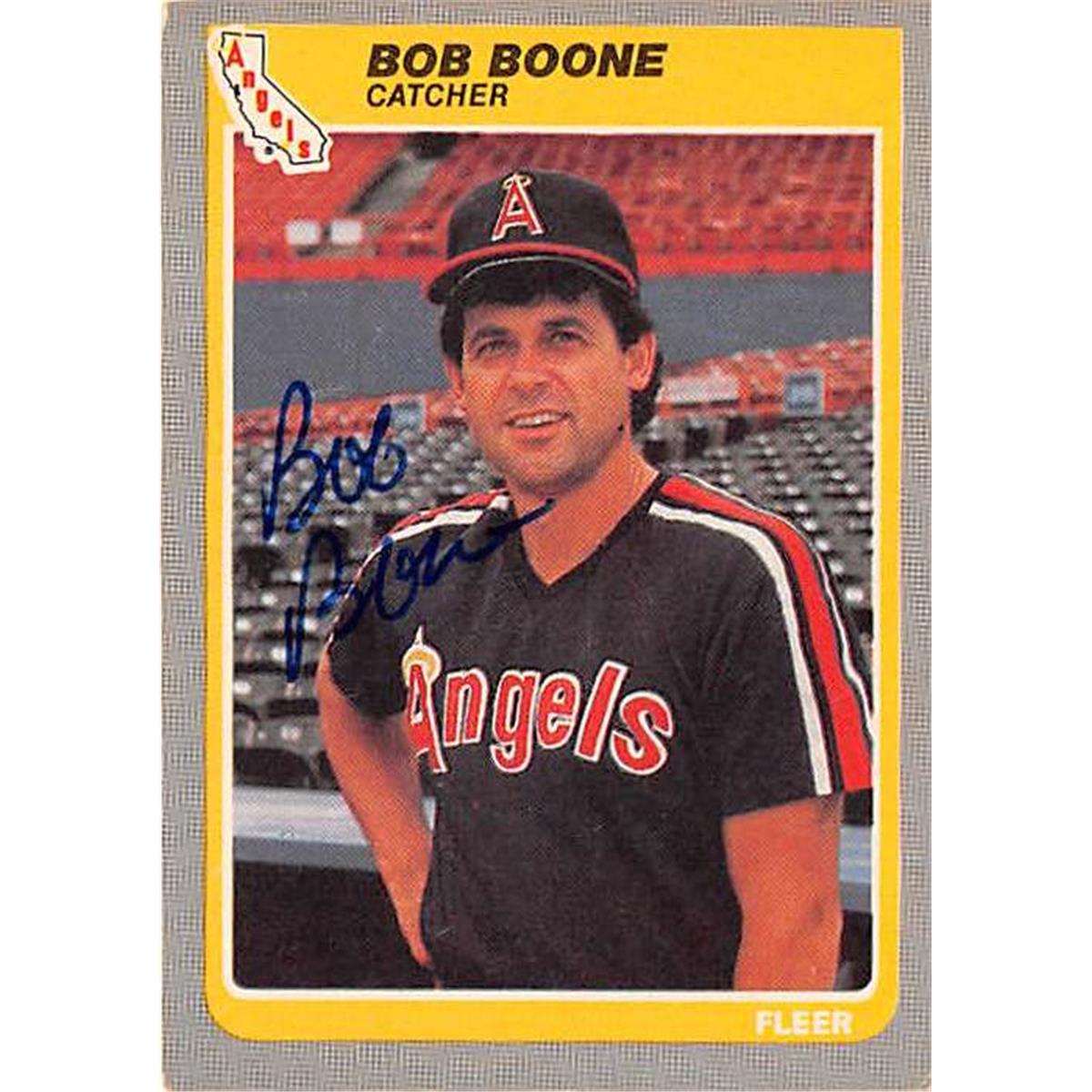 365558 Bob Boone Autographed Baseball Card - 1985 Fleer No. 295