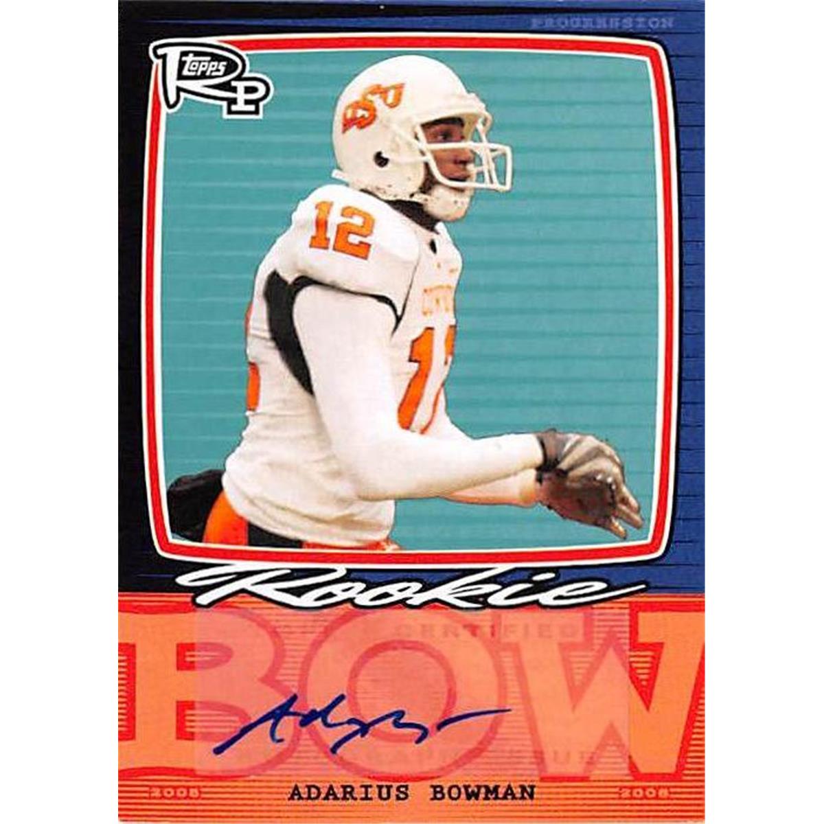 Picture of Autograph Warehouse 366567 Adarius Bowman Autographed Football Card - 2008 Topps Progression Rookie No. PSSAB