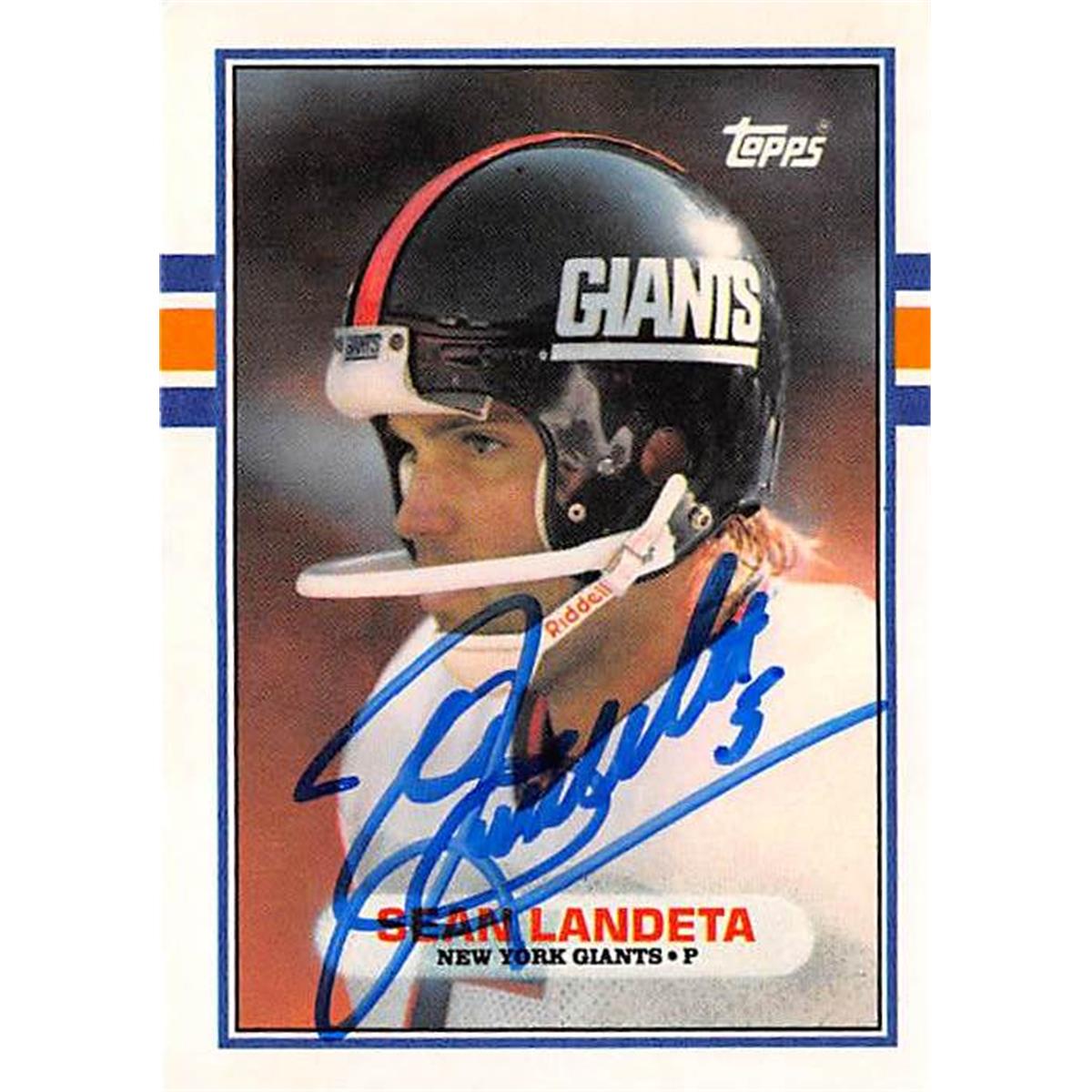 Picture of Autograph Warehouse 366663 Sean Landeta Autographed Football Card - 1989 Topps Traded No. 100T