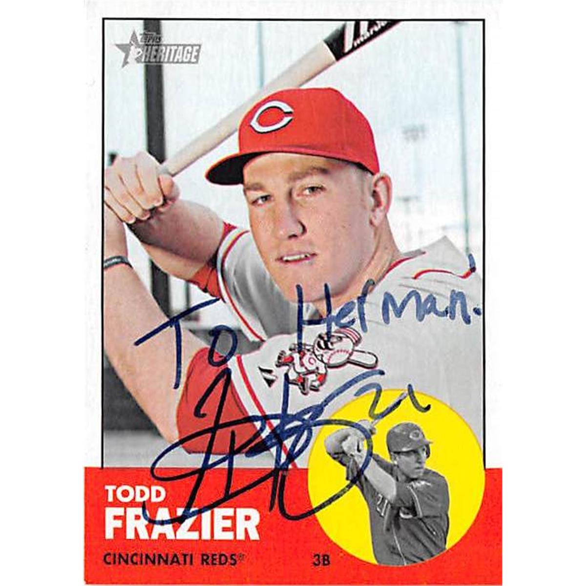 Picture of Autograph Warehouse 376879 Todd Frazier Autographed Baseball Card - 2012 Topps Heritage No. 133 Inscribed To Herman