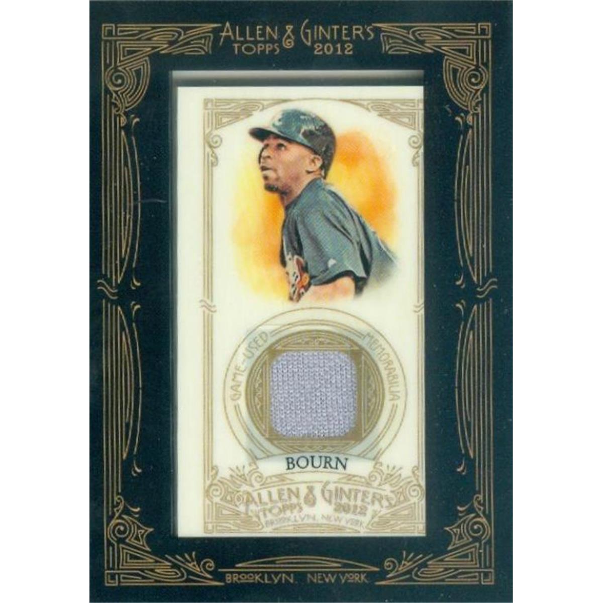 388353 Michael Bourn Player Worn Jersey Patch Baseball Card - Atlanta Braves 2012 Topps Allen & Ginters No.AGRMBO