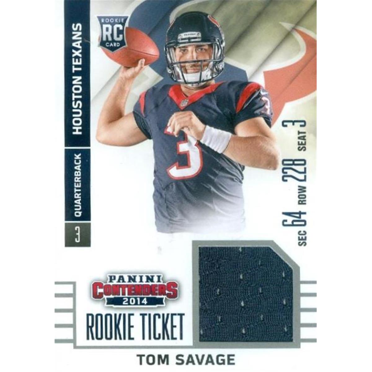 Picture of Autograph Warehouse 409303 Tom Savage Player Worn Jersey Patch Football Card - Houston Texans 2014 Panini Contenders Rookie Ticket No.RTS31