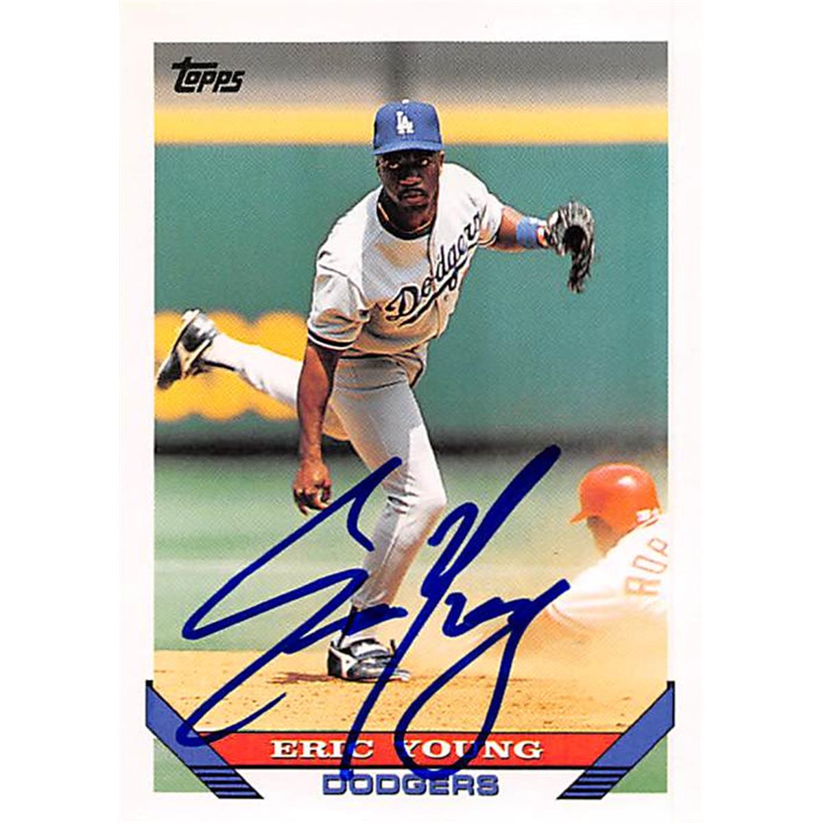 377120 Eric Young Autographed Baseball Card - Los Angeles Dodgers, SC 1993 Topps No.145