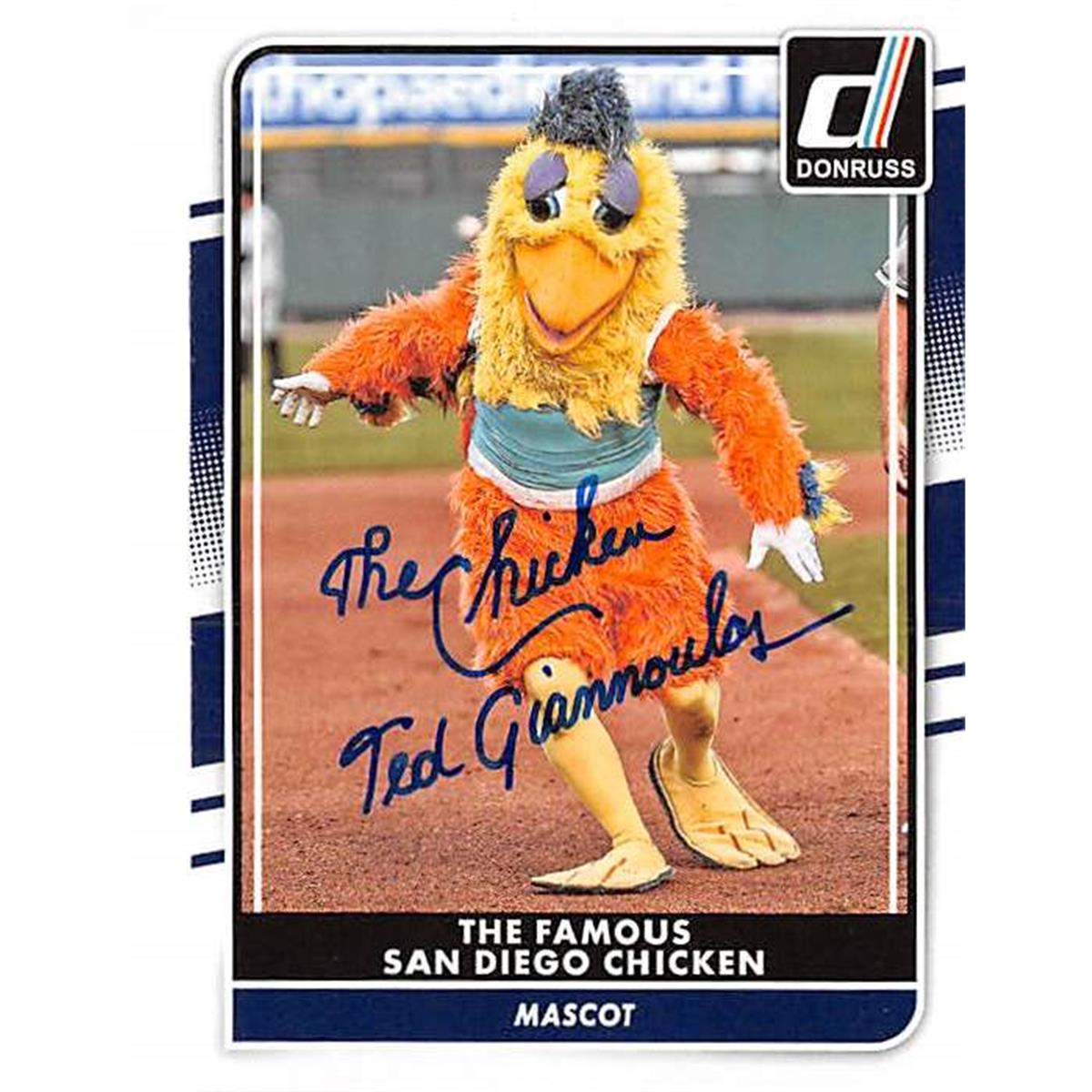 Picture of Autograph Warehouse 377167 San Diego Chicken Autographed Baseball Card - Ted Giannoulos 2016 Donruss No.151 Mascot
