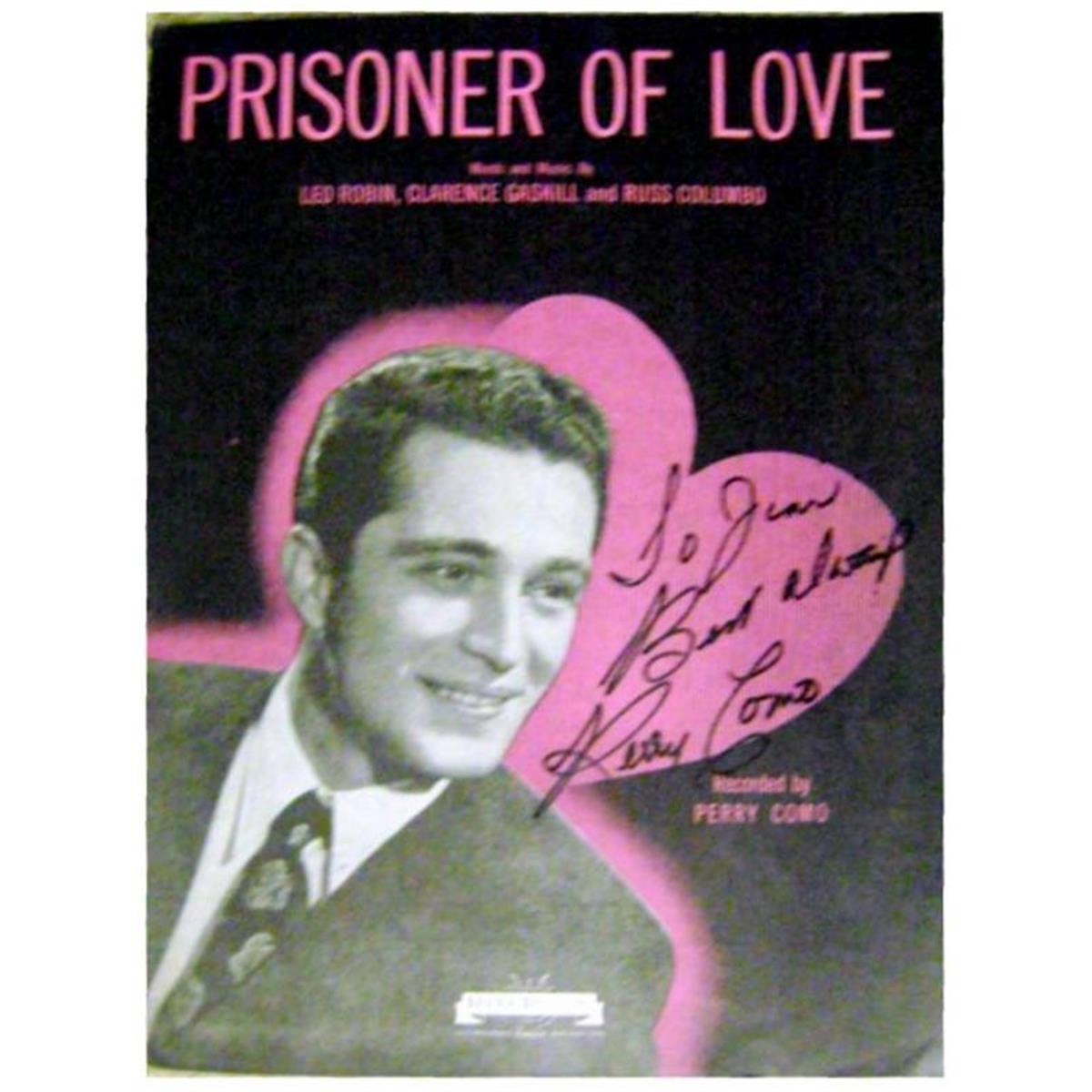 377524 Perry Como Autographed Music Sheet Booklet for Prisoner of Love Personalized to JIM