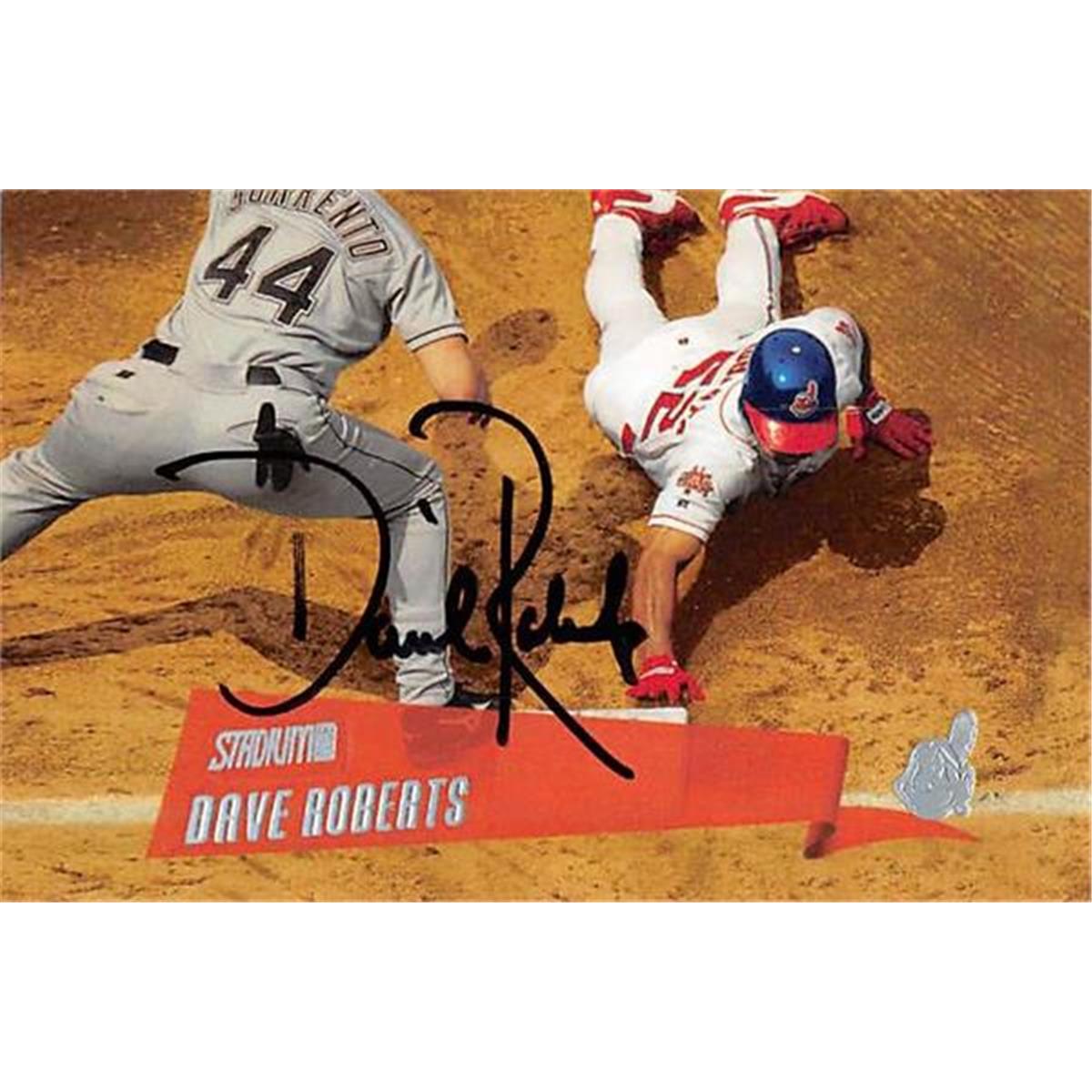 377886 Dave Roberts Autographed Baseball Card - Cleveland Indians, SC 2000 Topps Stadium Club No.181