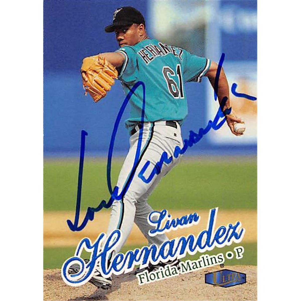 377892 Livan Hernandez Autographed Baseball Card - Florida Marlins, SC 1998 Fleer Ultra No.170