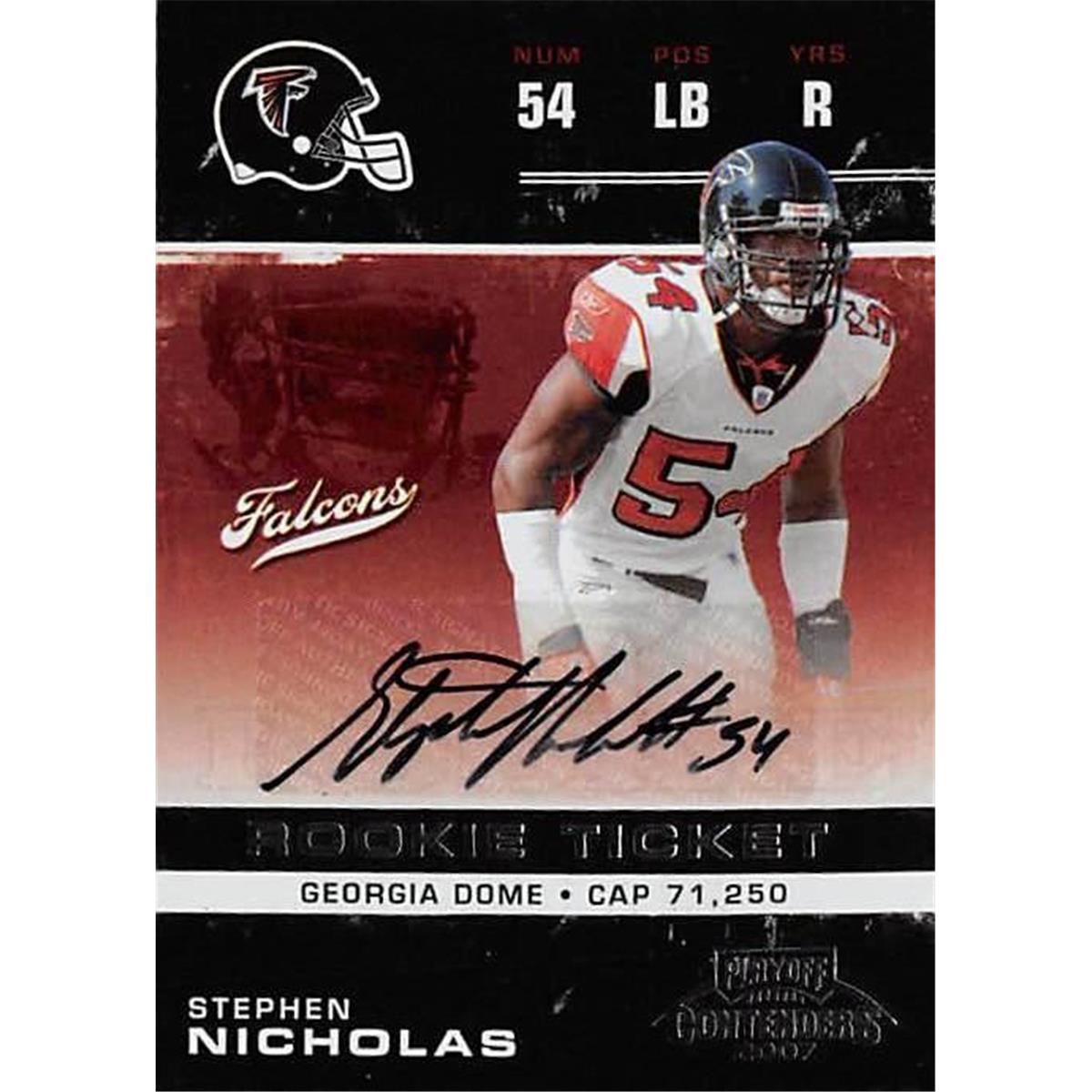 Picture of Autograph Warehouse 377942 Stephen Nicholas Autographed Football Card - Atlanta Falcons 2007 Playoff Contenders Rookie Ticket No.221