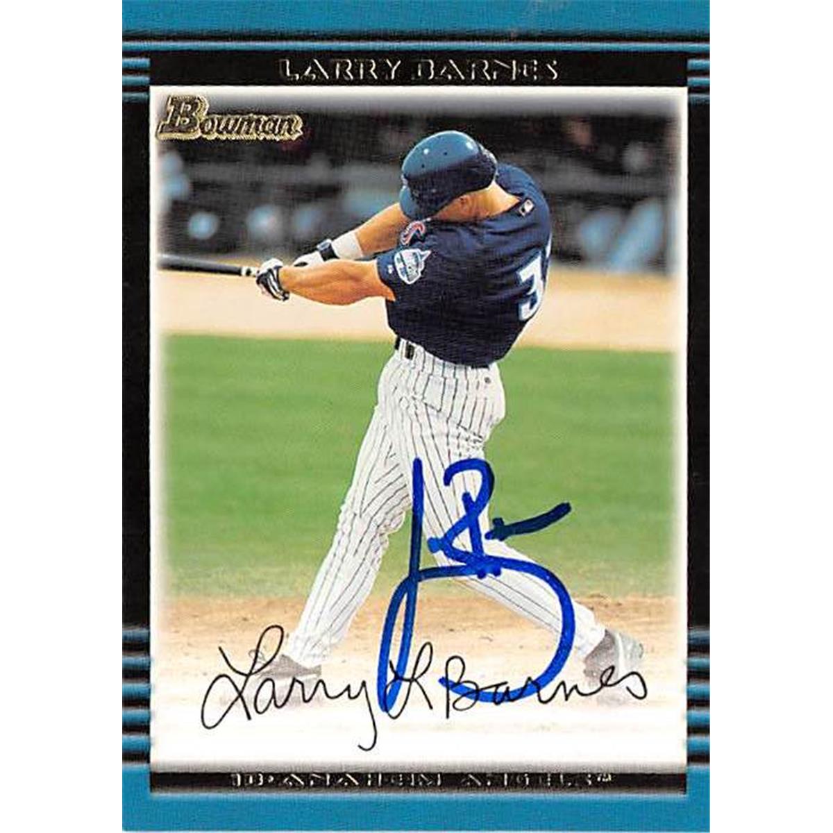 Picture of Autograph Warehouse 365593 Larry Barnes Autographed Baseball Card - Anaheim Angels 2002 Topps Bowman No.18