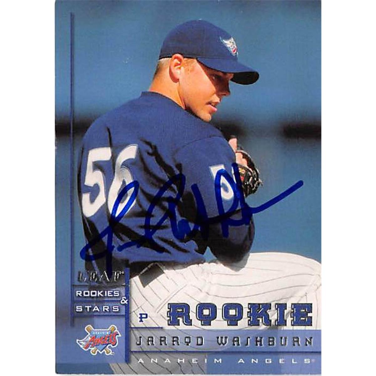 Picture of Autograph Warehouse 366336 Jarrod Washburn Autographed Baseball Card - Anaheim Angels 1998 Leaf Rookies and Stars No.273