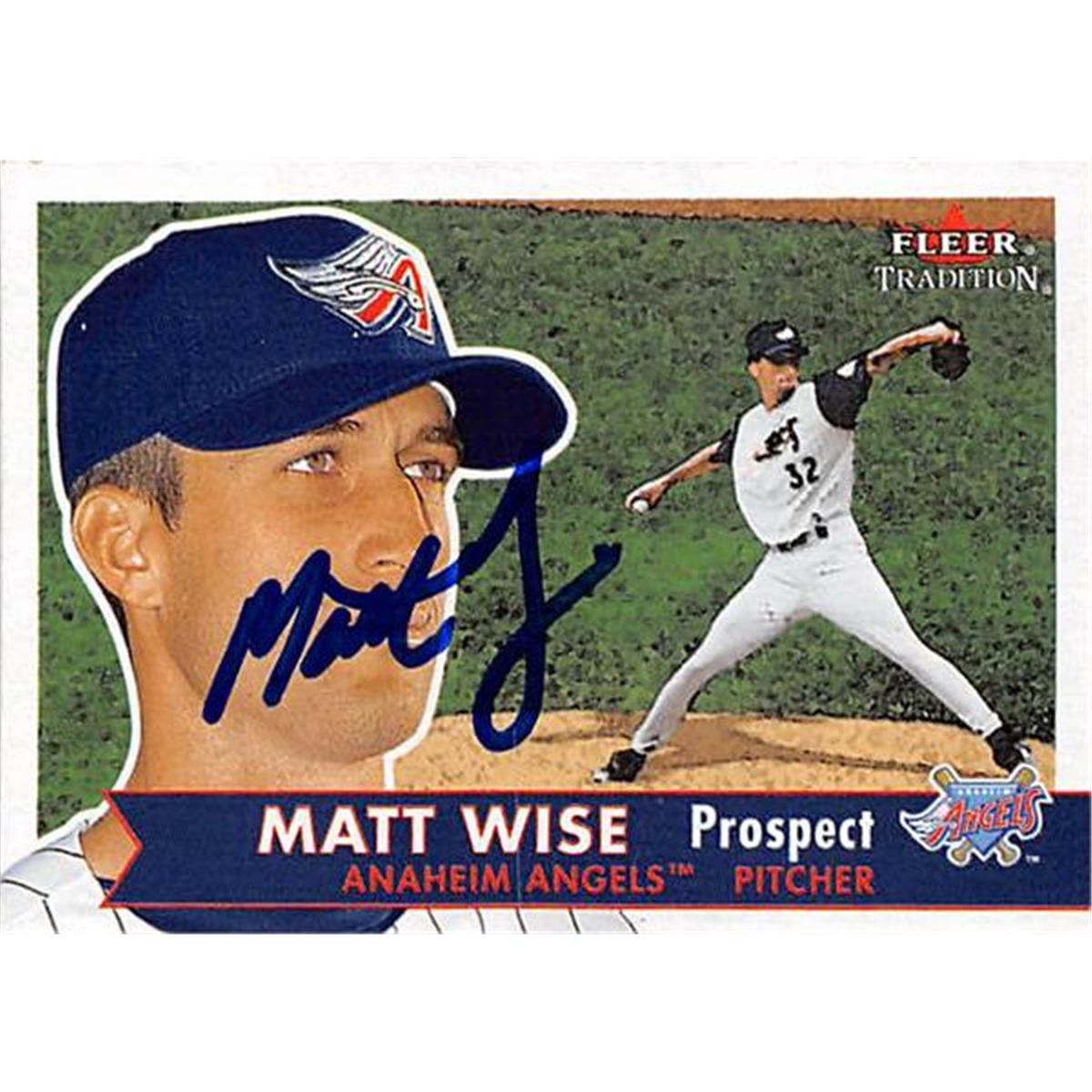 Picture of Autograph Warehouse 366360 Matt Wise Autographed Baseball Card - Anaheim Angels 2001 Fleer Tradition No.374