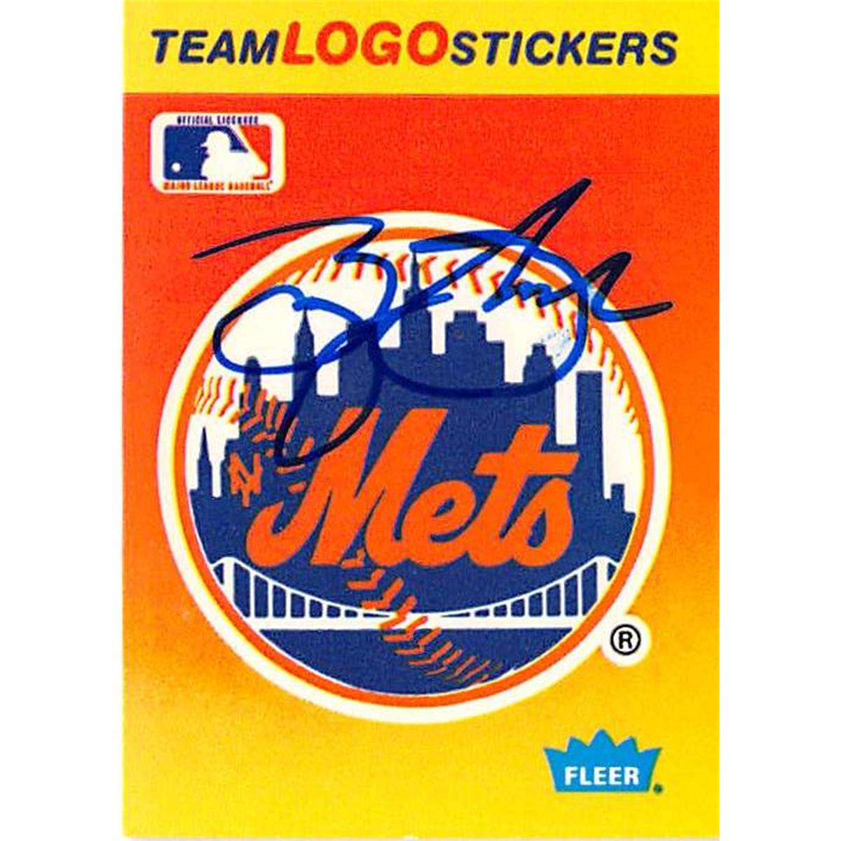 409876 George Theodore Autographed Baseball Card - New York Mets The Stork Fleer Logo Sticker No.NYMGT671