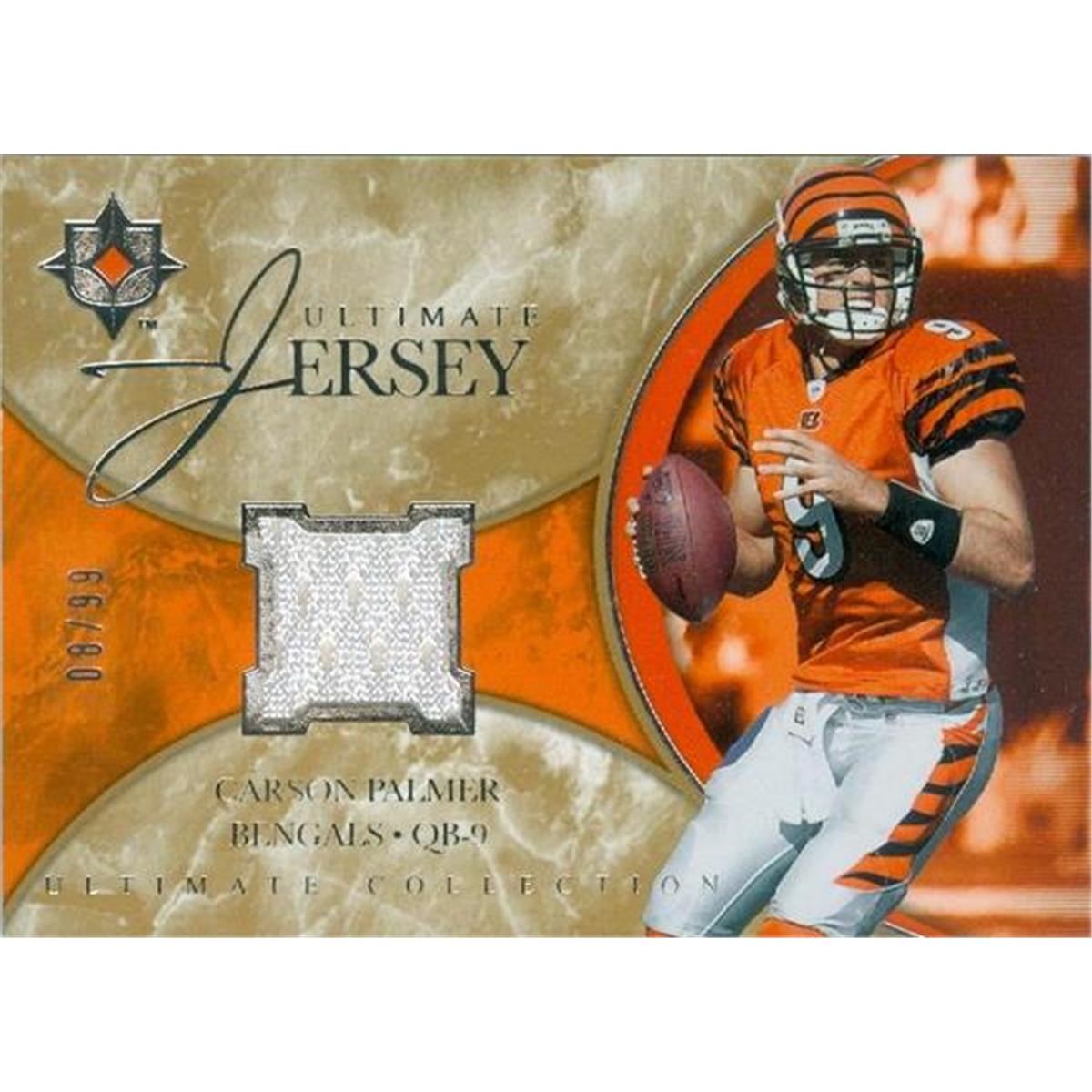 Picture of Autograph Warehouse 388371 Carson Palmer Player Worn Jersey Patch Football Card - Cincinnati Bengals 2006 Upper Deck Ultimate No.ULCP