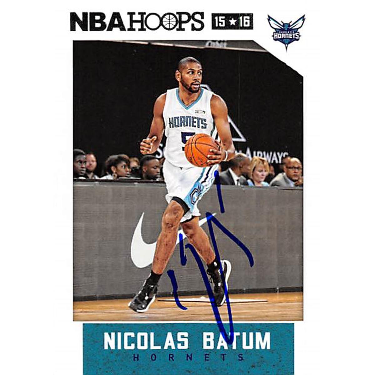 Picture of Autograph Warehouse 388443 Nicolas Batum Autographed Basketball Card - Charlotte Hornets 2015 Panini Hoops No.96