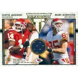 Picture of Autograph Warehouse 409319 Curtis Jackson Player Worn Jersey Patch Football Card - 2002 Pacific Private Stock Titanium Rookie-135 with Marc Boerigter
